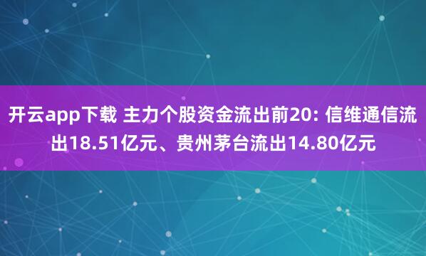 开云app下载 主力个股资金流出前20: 信维通信流出18.51亿元、贵州茅台流出14.80亿元