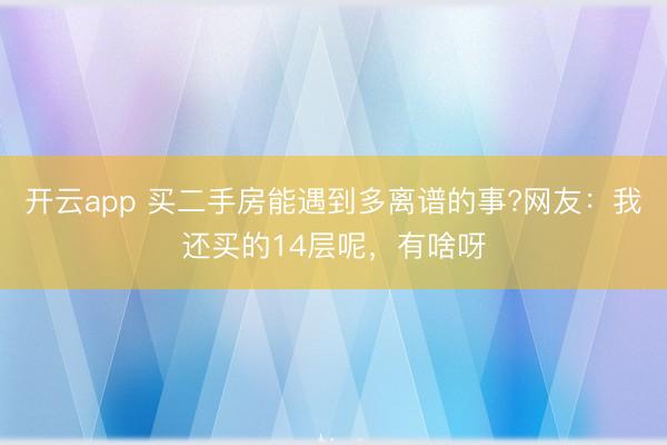 开云app 买二手房能遇到多离谱的事?网友：我还买的14层呢，有啥呀