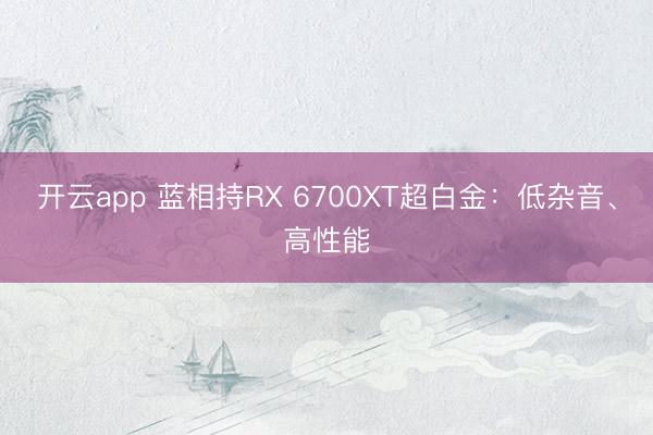 开云app 蓝相持RX 6700XT超白金：低杂音、高性能