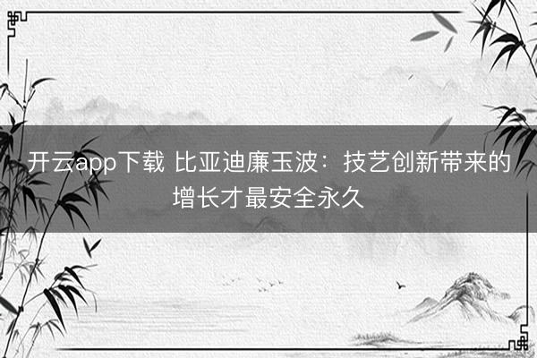 开云app下载 比亚迪廉玉波：技艺创新带来的增长才最安全永久